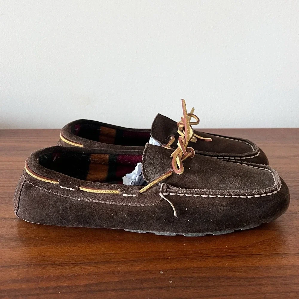 Woolrich Suede Moccasin Slippers Brown Leather Lace Mens‎ Size 9